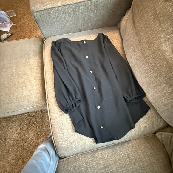 Agaci Agaci Black Blouse 3/4 sheer sleeve - M - Picture 2 of 5